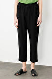 Kadın Beli Lastikli Keten Pantolon Siyah