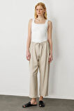 Kadın Beli Lastikli Keten Pantolon Bej