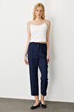 Kadın Kemeri Lastikli Yazlık Kumaş Pantolon Lacivert