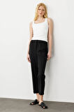 Kadın Kemeri Lastikli Yazlık Kumaş Pantolon Siyah