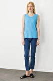 Kadın Askılı Penye T-shirt Mavi