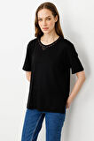 Kadın Sıfır Yaka Basic Penye T-shirt Siyah