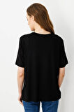Kadın Sıfır Yaka Basic Penye T-shirt Siyah