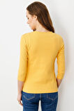 Kadın V Yaka Kaşkorse Pamuk Bluz Hardal