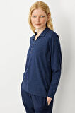 Kadın Polo Yaka Angelina Basic Bluz Lacivert