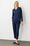 Kadın Polo Yaka Angelina Basic Bluz Lacivert