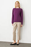 Kadın Sıfır Yaka Klasik Yün Kazak A.Mor