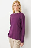 Kadın Sıfır Yaka Klasik Yün Kazak A.Mor