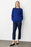 Kadın Sıfır Yaka Klasik Yün Kazak K.S.Mavi