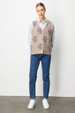 Kadın Pıtırcık Çiçekli Patchwork Keçe Yün Yelek Bej_Mor