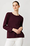 Kadın Sıfır Yaka Uzun Kollu Basic Yün Bluz K. Mürdüm