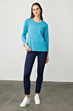Kadın Sıfır Yaka Uzun Kollu Basic Yün Bluz K.Turkuaz