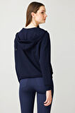Kadın Kanguru Cepli Sweat Eşofman Üstü Lacivert