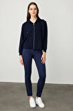 Kadın Kanguru Cepli Sweat Eşofman Üstü Lacivert