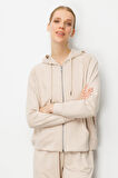 Kadın Kanguru Cepli Sweat Eşofman Üstü Bej