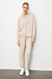 Kadın Kanguru Cepli Sweat Eşofman Üstü Bej