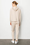 Kadın Kanguru Cepli Sweat Eşofman Üstü Bej