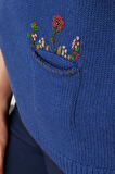 Kadın Sıfır Yaka Cep Üstü Çiçek Nakışlı Yün Süveter Mavi
