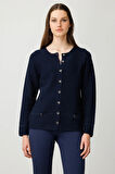 Kadın Sıfır Yaka Sahte Cepli Düğmeli Hırka K.Lacivert