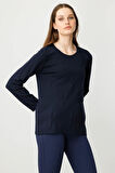 Kadın Sıfır Yaka Önü Pileli Boncuklu Ligralı Bluz K.Lacivert