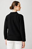 Kadın Polo Yaka Sahte Cepli Bluz Siyah