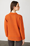 Kadın Polo Yaka Sahte Cepli Bluz Turuncu