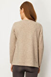 Kadın Sıfır Yaka Yaka Kenarı İşlemeli Yün Bluz K.Bej