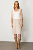 Kadın Triko Düz Basic Etek Bej