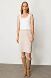 Kadın Triko Düz Basic Etek Bej