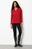 Kadın Polo Yaka Yakası ve Kolu Düğmeli Bluz Vişne