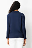 Kadın Polo Yaka Yakası ve Kolu Düğmeli Bluz Lacivert