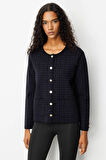 Kadın Triko Kareli Simli Ceket Siyah