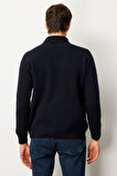 Erkek Hakim Yaka Göğsü ve Cebi Keçe Triko Yün Mont K.Lacivert