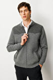 Erkek Hakim Yaka Göğsü ve Cebi Keçe Triko Yün Mont Füme