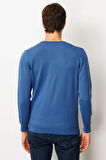 Erkek Sıfır Yaka Önü Baklavalı Triko Kazak H.Mavi