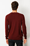 Erkek Sıfır Yaka Çelik Örgü Yün Kazak Bordo