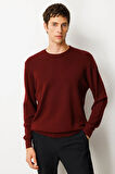 Erkek Sıfır Yaka Çelik Örgü Yün Kazak Bordo