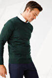 Erkek Basic Sıfır Yaka İnce Triko Kazak Yeşil