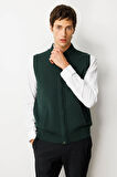 Erkek Hakim Yaka Çelik Örgü Yün Yelek Yeşil