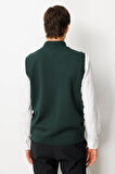 Erkek Hakim Yaka Çelik Örgü Yün Yelek Yeşil