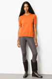 Kadın Sıfır Yaka Kısa Kollu Düz Bluz Turuncu