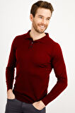 Erkek Basic Polo Yaka İnce Triko Kazak Bordo