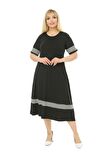 Melsay Butik Kazayağı Şerit Detaylı Kadın Büyük Beden Midi Elbise