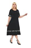Melsay Butik Çizgi Şeritli Siyah Kadın Büyük Beden Midi Elbise