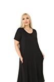 Melsay Butik Siyah Kuplu Cepli Kısa Kol Kadın Midi Elbise
