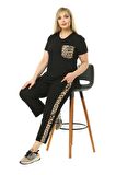 Melsay Butik Siyah Leopar Cep Büyük Beden Kadın Kapri Takımı