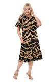 Melsay Butik Vizon Zebra Cepli Fırfırlı Kısa Kol Kadın Midi Elbise