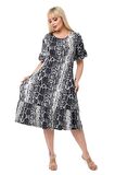 Melsay Butik Gri Yılanderisi Fırfırlı Kısa Kol Kadın Midi Elbise