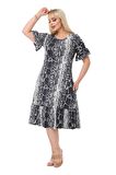 Melsay Butik Gri Yılanderisi Fırfırlı Kısa Kol Kadın Midi Elbise