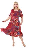 Melsay Butik Kırmızı Etnik Fırfırlı Kısa Kollu Kadın Midi Elbise